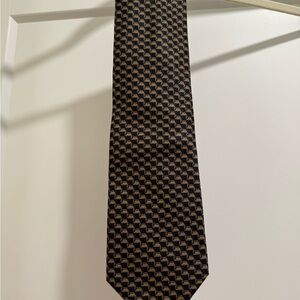 Valentino Luxury Men’s necktie - 100% Silk - Black, Brown, Gold Geometric Tie